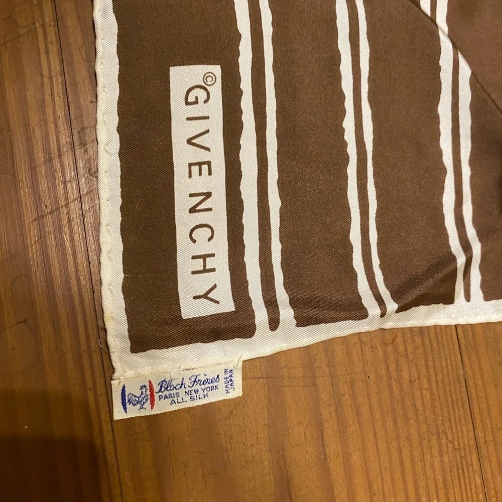 Givenchy Silk Long Wrap Muffler Scarf Brown Cream 65” Vintage